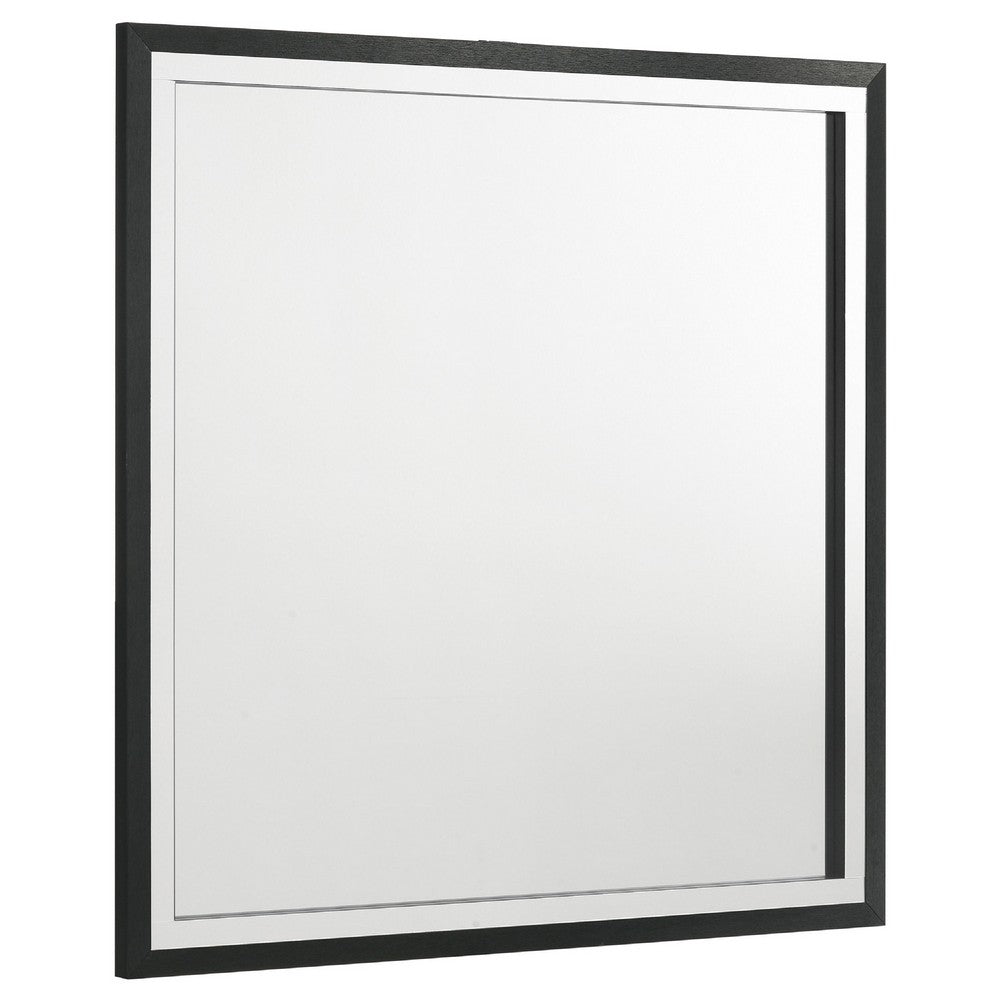 Jenny Square Dresser Mirror, Polished Chrome Trim, Black Wood-Melamine