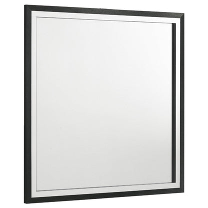 Jenny Square Dresser Mirror, Polished Chrome Trim, Black Wood-Melamine