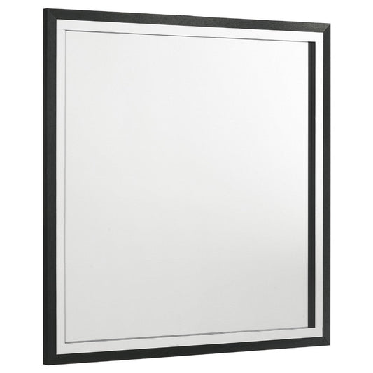 Jenny Square Dresser Mirror, Polished Chrome Trim, Black Wood-Melamine