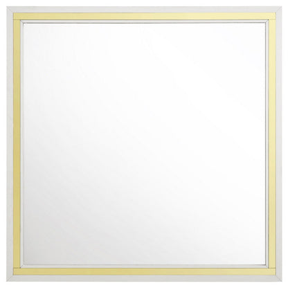 Jenny Square Dresser Mirror, Polished Golden Trim, White Wood-Melamine
