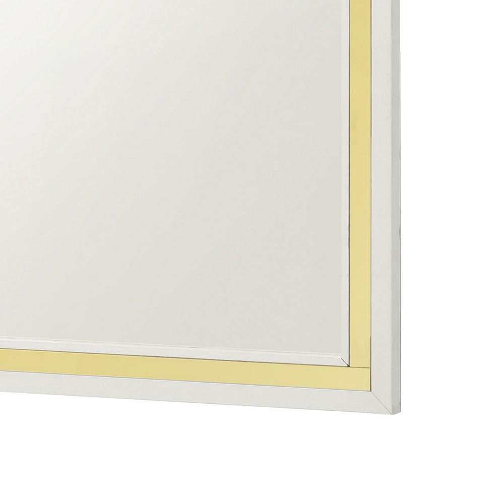 Jenny Square Dresser Mirror, Polished Golden Trim, White Wood-Melamine