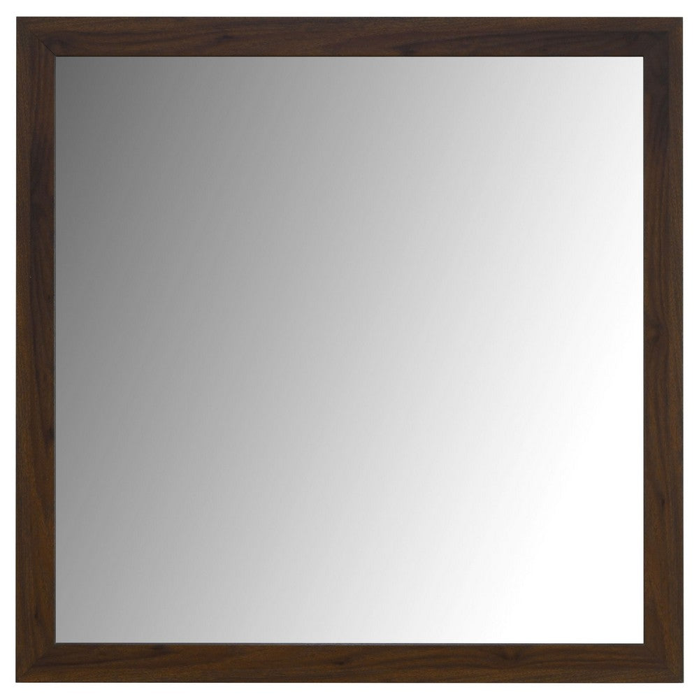 Yels Dresser Mirror, Squared Corners, Flat Glass Design, Brown Wood