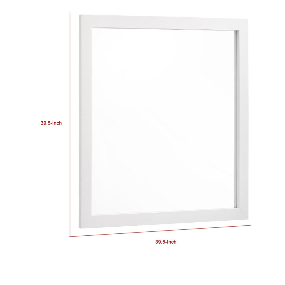 Dle Rectangular Dresser Mirror, Flush Frame, Flat Glass, White Wood