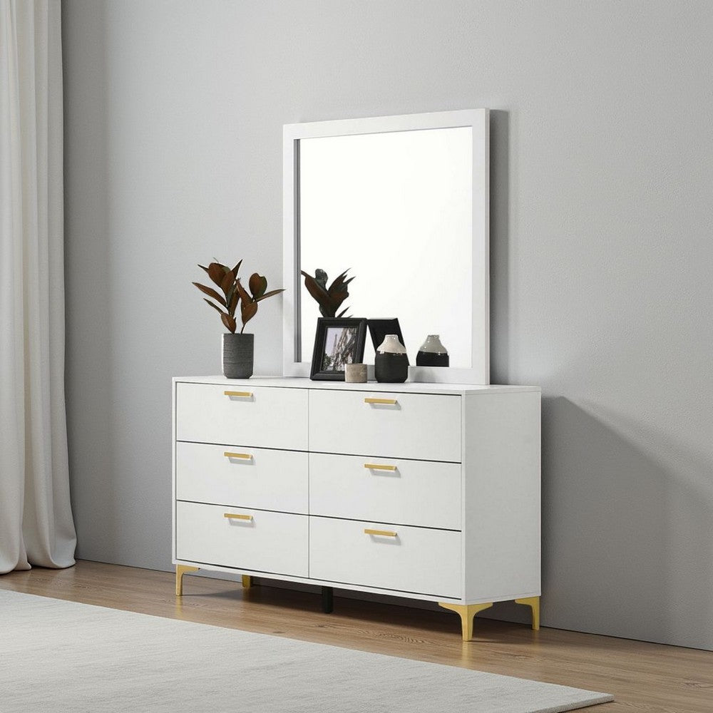 Dle Rectangular Dresser Mirror, Flush Frame, Flat Glass, Wood – White