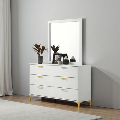 Dle Rectangular Dresser Mirror, Flush Frame, Flat Glass, Wood – White