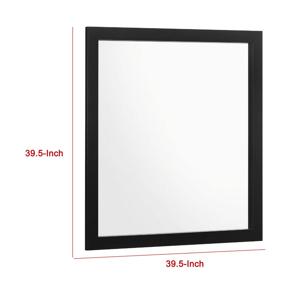 Dle Rectangular Dresser Mirror, Flush Frame, Flat Glass, Black Wood