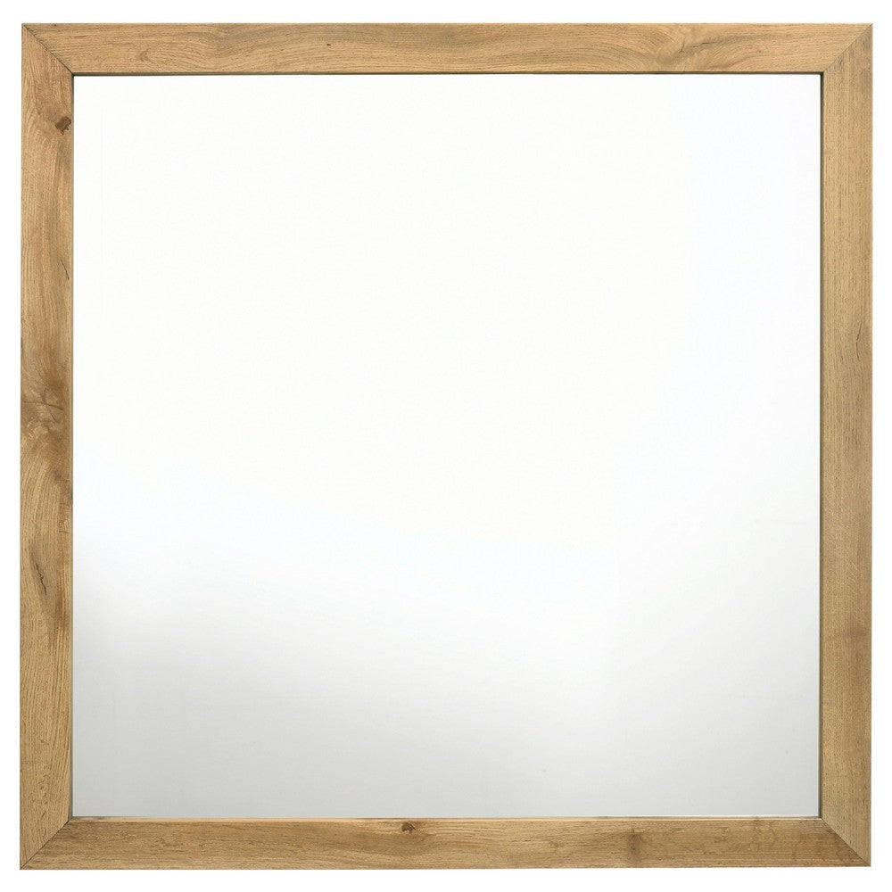 Wemy Rectangular Dresser Mirror, Flat Glass Design, Natural Pine Wood