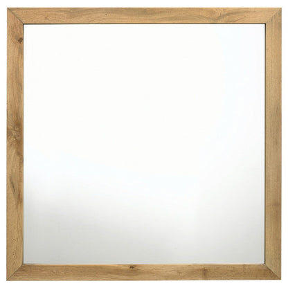 Wemy Rectangular Dresser Mirror, Flat Glass Design, Natural Pine Wood
