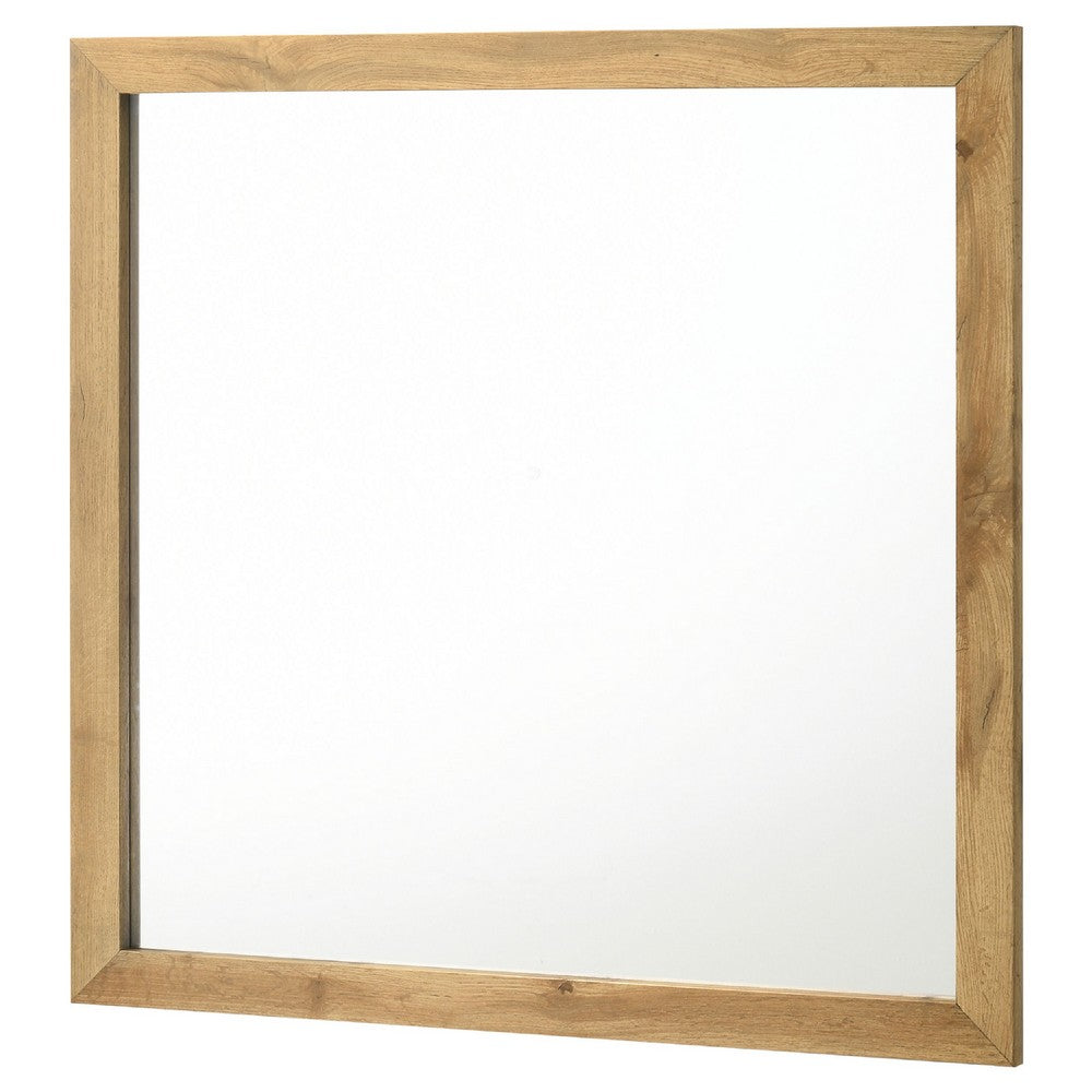 Wemy Rectangular Dresser Mirror, Flat Glass Design, Natural Pine Wood