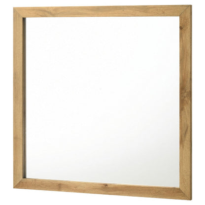 Wemy Rectangular Dresser Mirror, Flat Glass Design, Natural Pine Wood