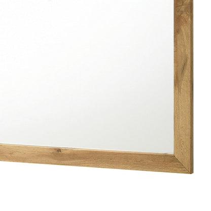 Wemy Rectangular Dresser Mirror, Flat Glass Design, Natural Pine Wood
