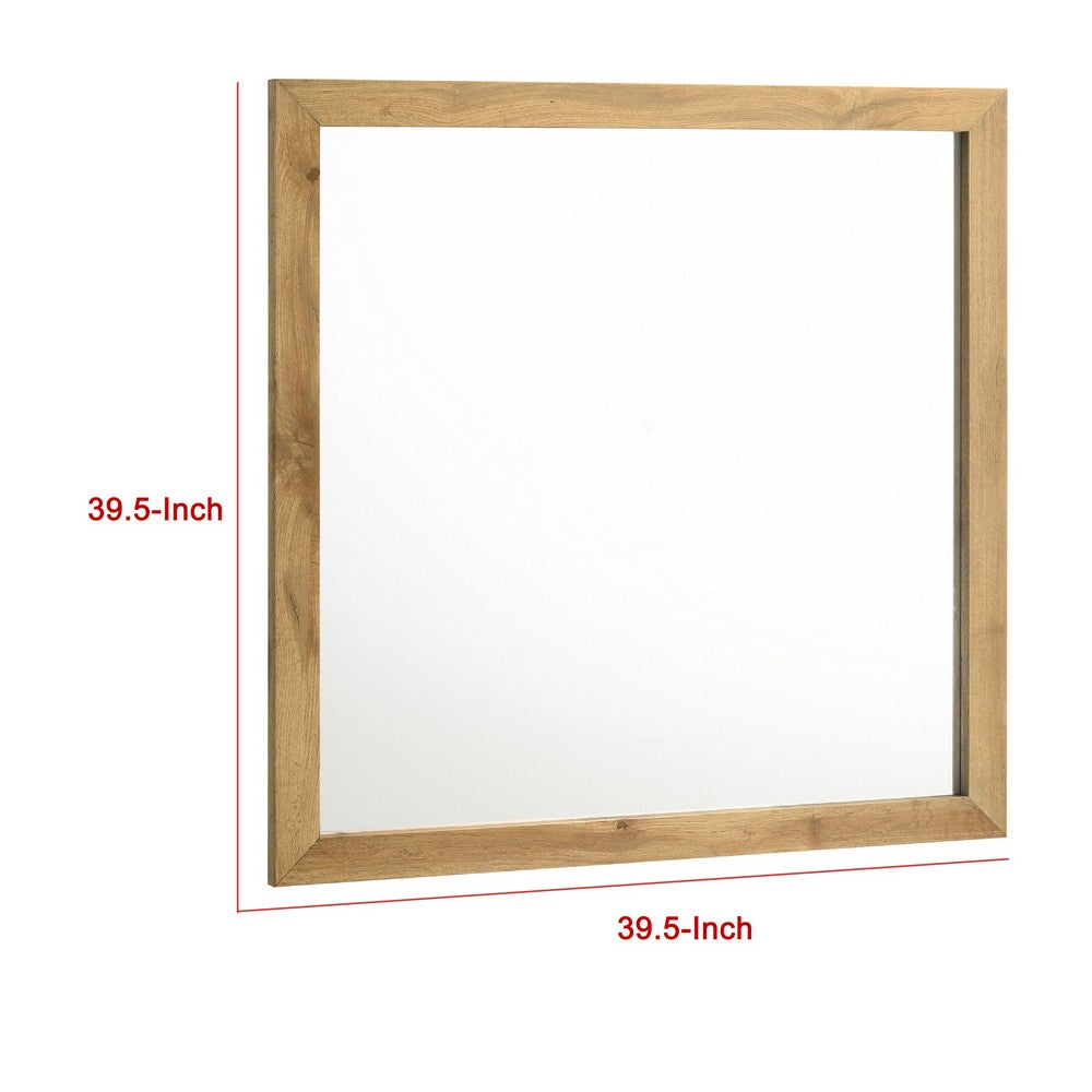 Wemy Rectangular Dresser Mirror, Flat Glass Design, Natural Pine Wood
