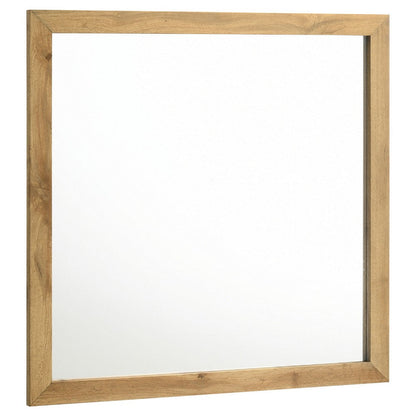 Wemy Rectangular Dresser Mirror, Flat Glass Design, Natural Pine Wood