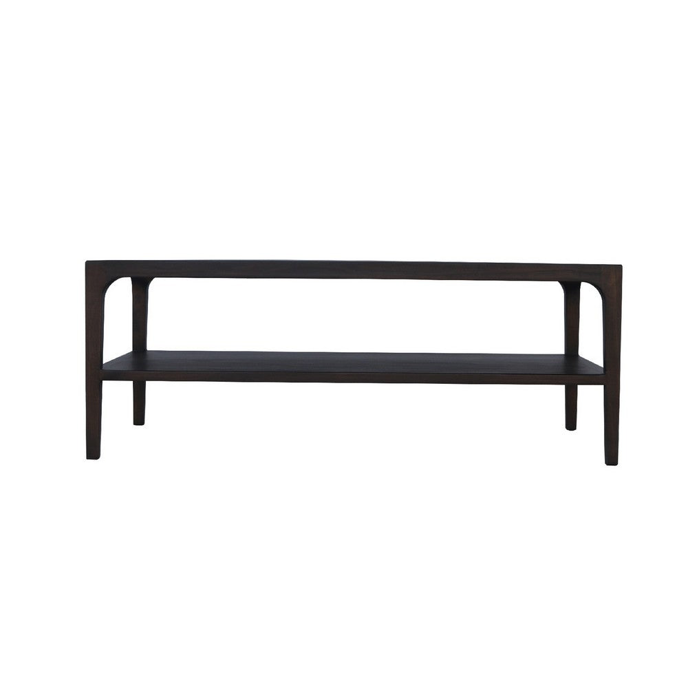 Geni Coffee Table, 48 Inch Rectangular Top w Shelf, Parsons Style Gray