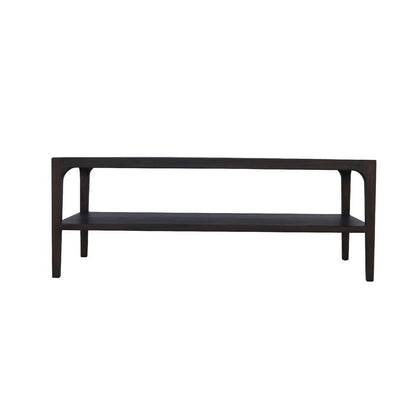 Geni Coffee Table, 48 Inch Rectangular Top w Shelf, Parsons Style Gray