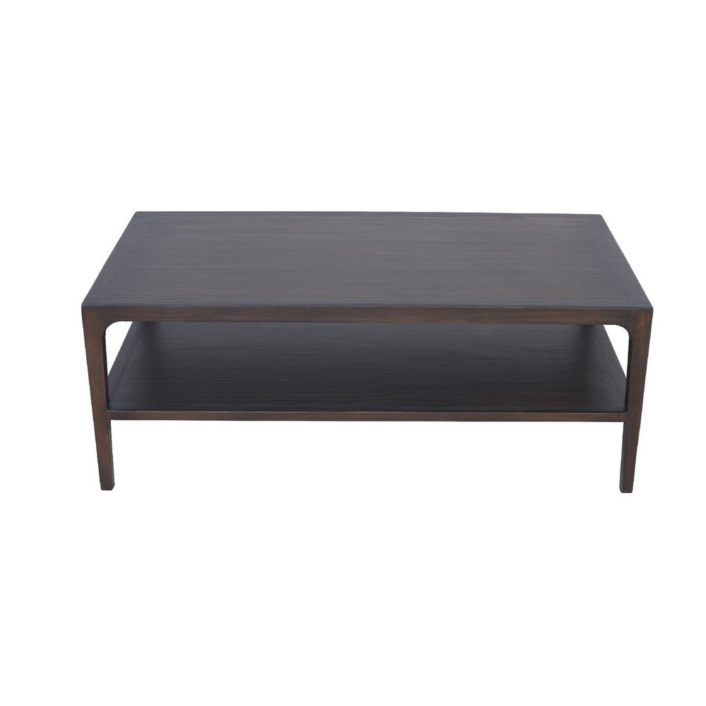 Geni Coffee Table, 48 Inch Rectangular Top w Shelf, Parsons Style Gray