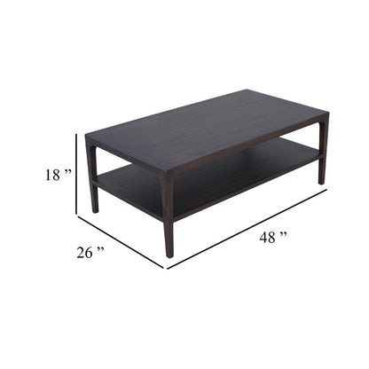 Geni Coffee Table, 48 Inch Rectangular Top w Shelf, Parsons Style Gray