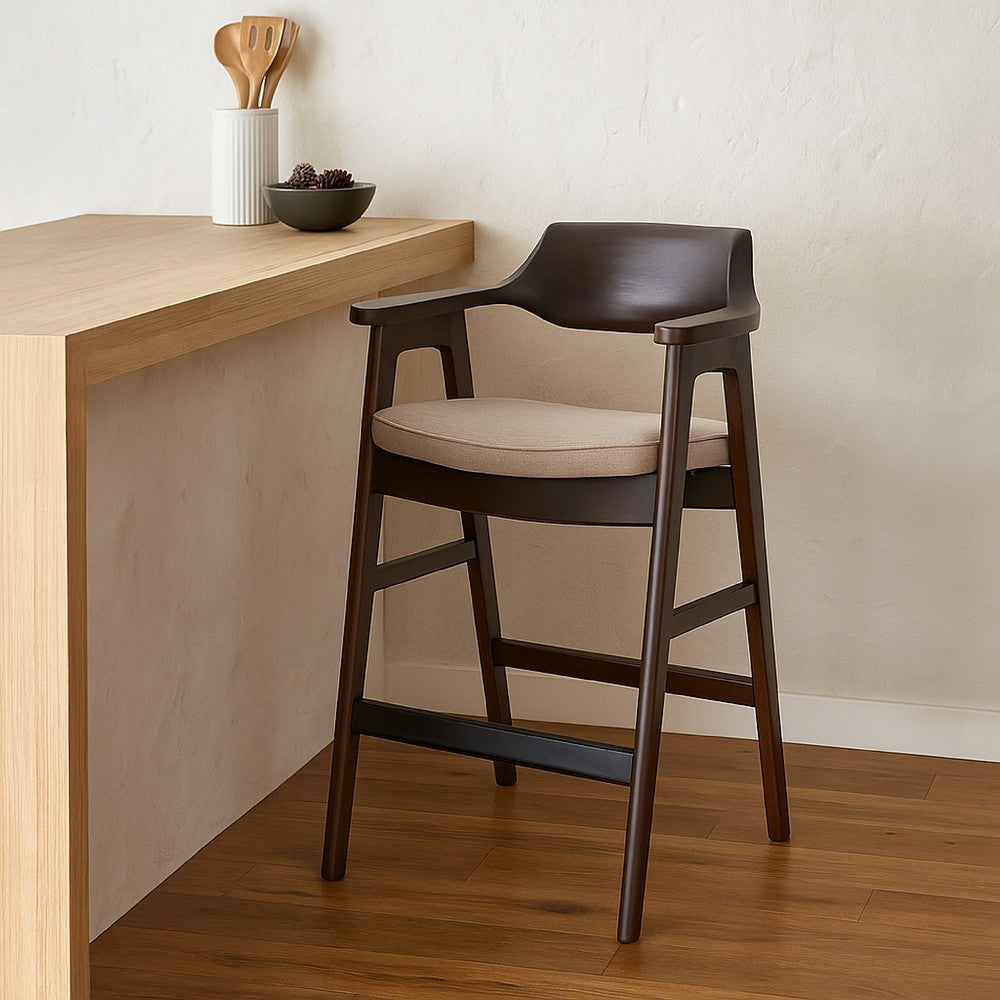 Zsy Dining Armchair, Sand White, Java Brown Birch Wood, Curved Back