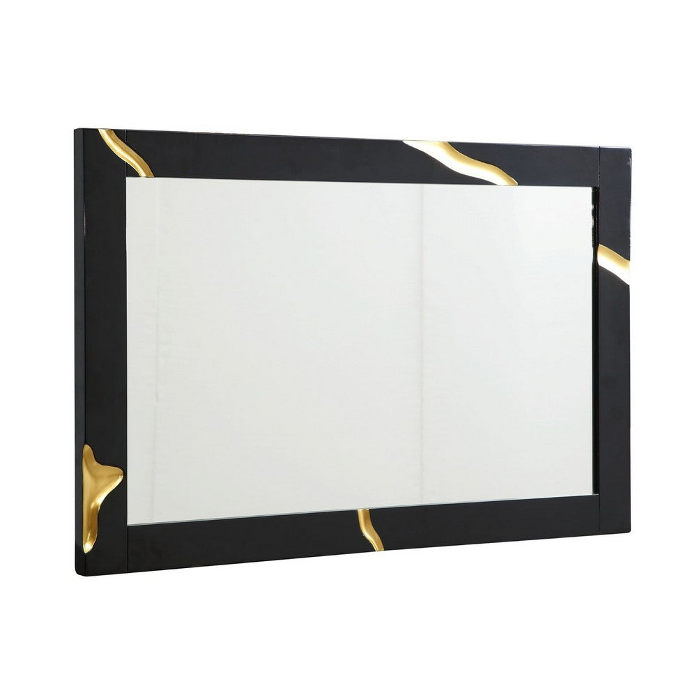 Cid Exie Mirror, Black Frame, 41 Inch High Gloss Finish, Gold Accents