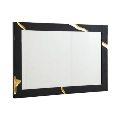 Cid Exie Mirror, Black Frame, 41 Inch High Gloss Finish, Gold Accents