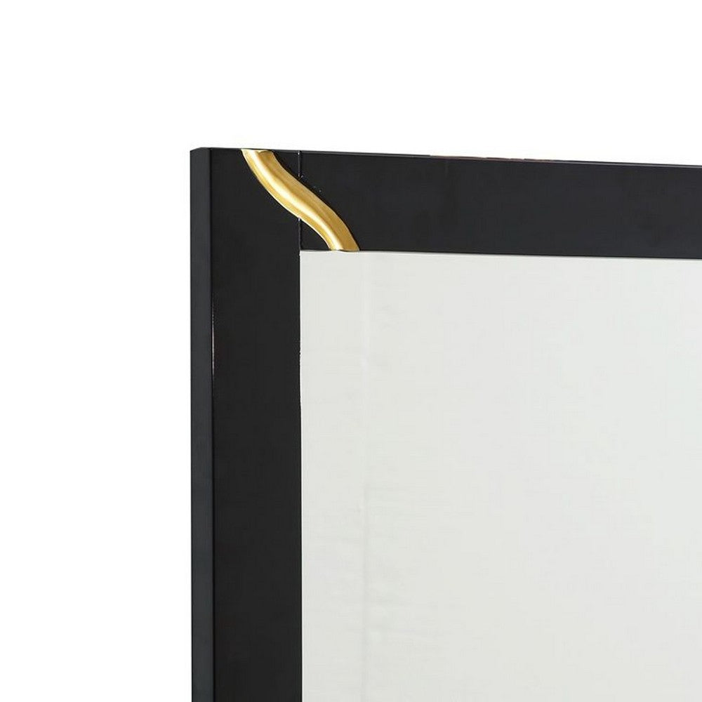 Cid Exie Mirror, Black Frame, 41 Inch High Gloss Finish, Gold Accents