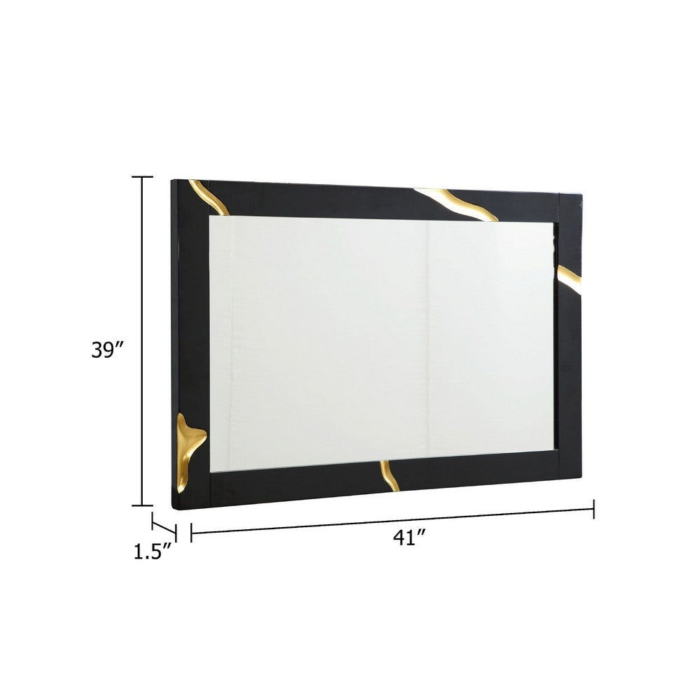 Cid Exie Mirror, Black Frame, 41 Inch High Gloss Finish, Gold Accents