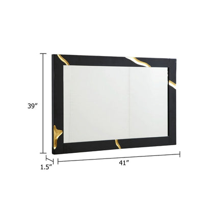 Cid Exie Mirror, Black Frame, 41 Inch High Gloss Finish, Gold Accents