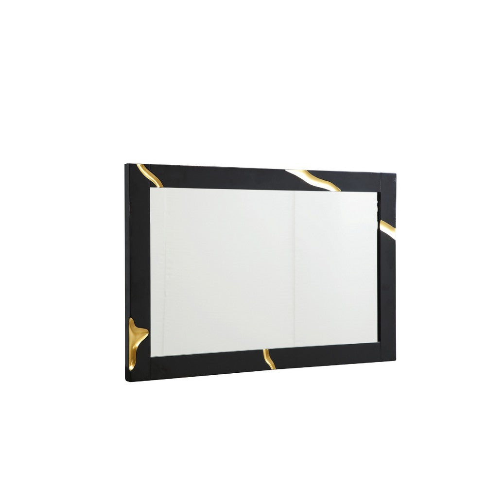 Cid Exie Mirror, Black Frame, 41 Inch High Gloss Finish, Gold Accents