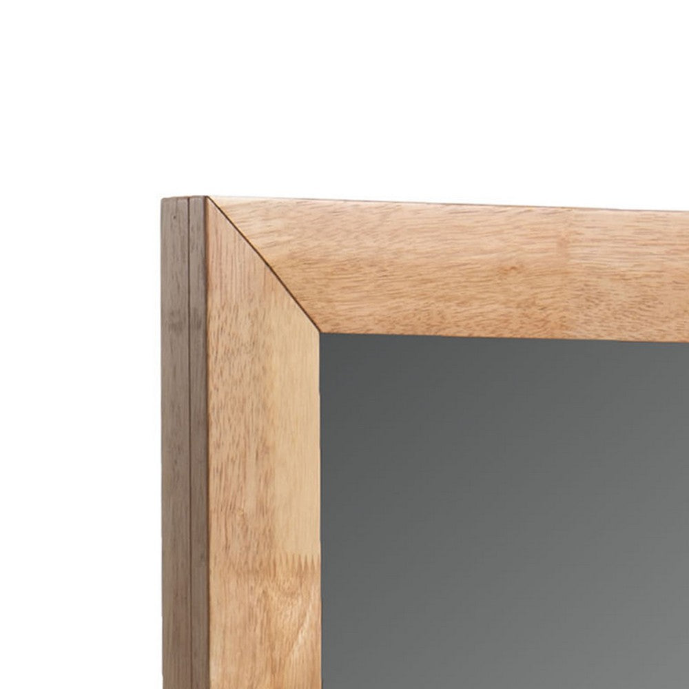 Noe Malia Mirror, 40 Inch Rectangular Rubberwood Frame, Natural Brown