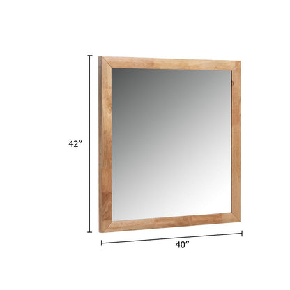 Noe Malia Mirror, 40 Inch Rectangular Rubberwood Frame, Natural Brown