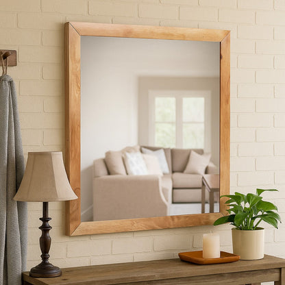 Noe Malia Mirror, 40 Inch Rectangular Rubberwood Frame, Natural Brown
