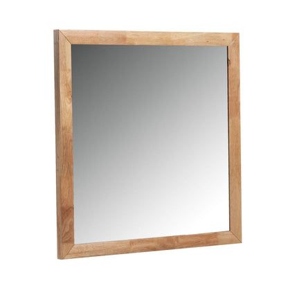 Noe Malia Mirror, 40 Inch Rectangular Rubberwood Frame, Natural Brown
