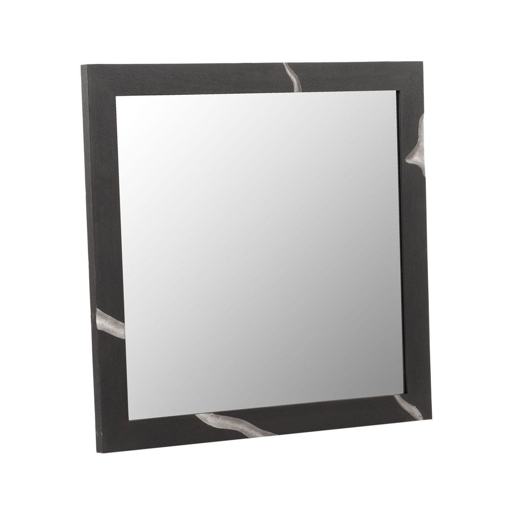 Cid Exie Mirror, 39 Inch Matte Brown Veneer Frame, Silver Accents