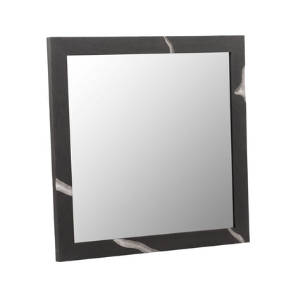 Cid Exie Mirror, 39 Inch Matte Brown Veneer Frame, Silver Accents
