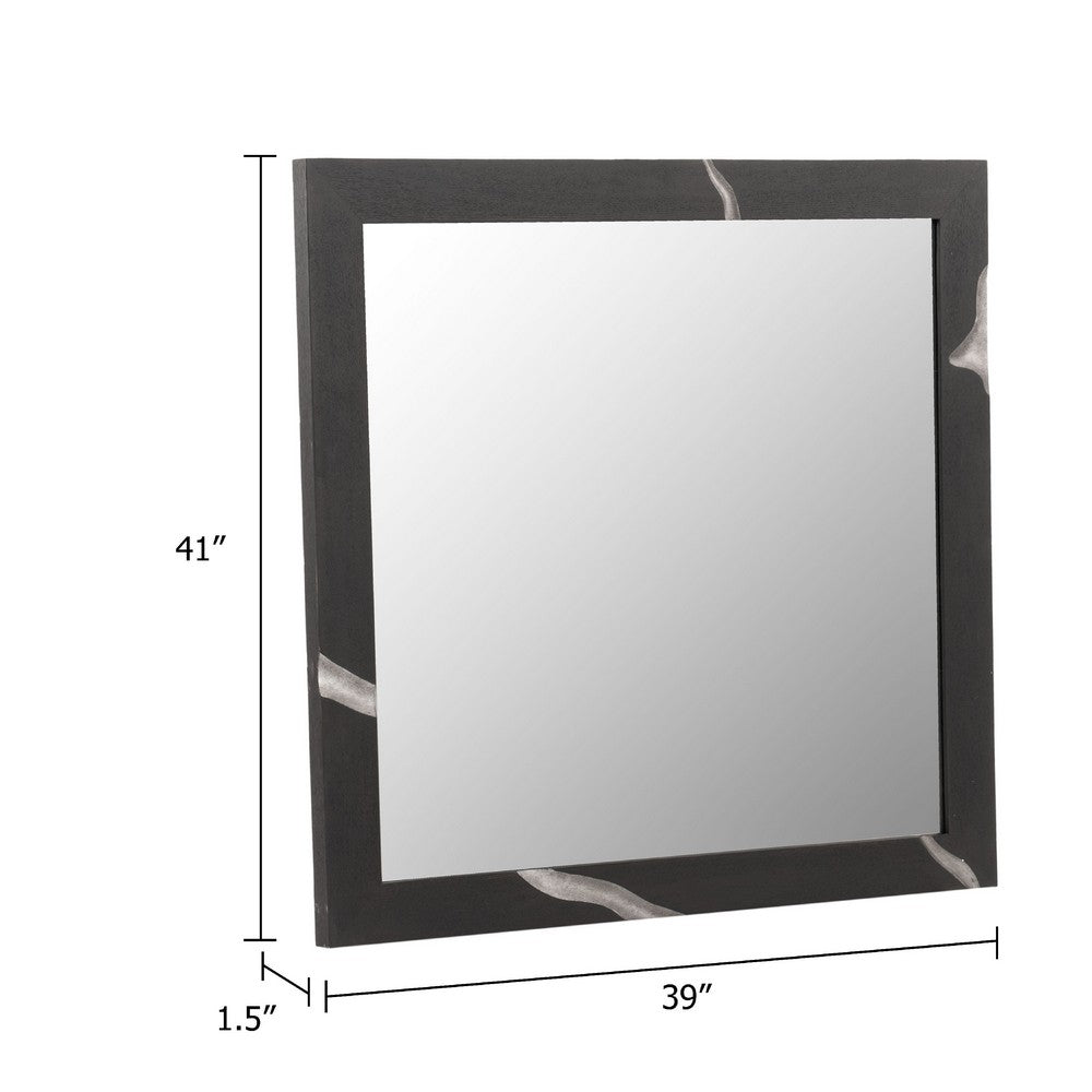 Cid Exie Mirror, 39 Inch Matte Brown Veneer Frame, Silver Accents