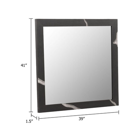 Cid Exie Mirror, 39 Inch Matte Brown Veneer Frame, Silver Accents