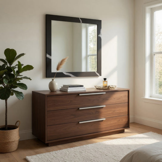 Cid Exie Mirror, 39 Inch Matte Brown Veneer Frame, Silver Accents