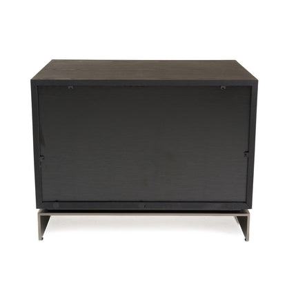 Niye Nightstand, 2 Drawers, Black Ash Wood and Gray Metal Base, 28 Inch