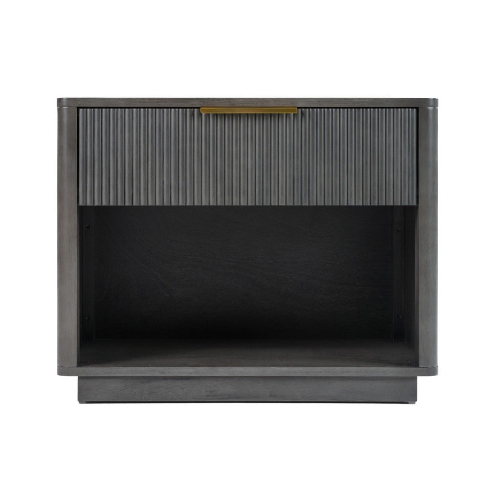 Noe Celia Nightstand, Retro Gray Rubberwood and Faux Wood, 32 Inch