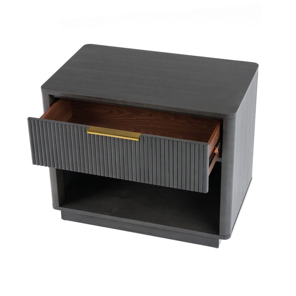 Noe Celia Nightstand, Retro Gray Rubberwood and Faux Wood, 32 Inch