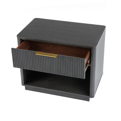 Noe Celia Nightstand, Retro Gray Rubberwood and Faux Wood, 32 Inch