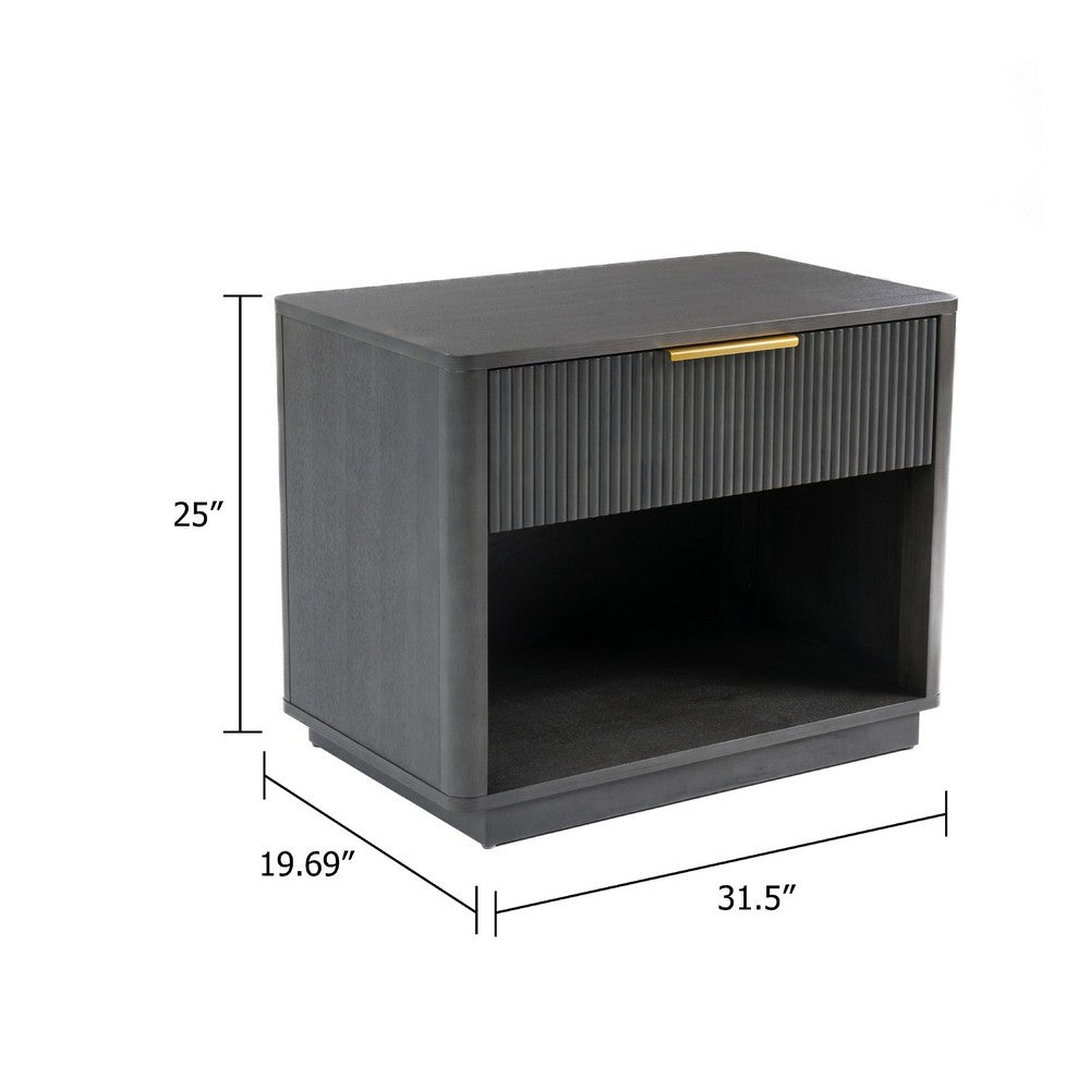 Noe Celia Nightstand, Retro Gray Rubberwood and Faux Wood, 32 Inch