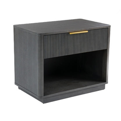 Noe Celia Nightstand, Retro Gray Rubberwood and Faux Wood, 32 Inch