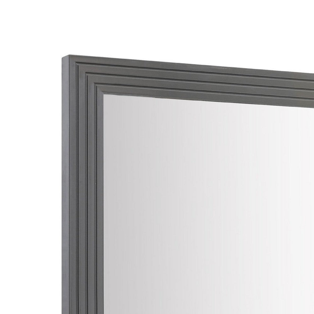 Cid Resu Dresser Mirror, Gray Slatted Frame, 41 Inch, Engineered Wood