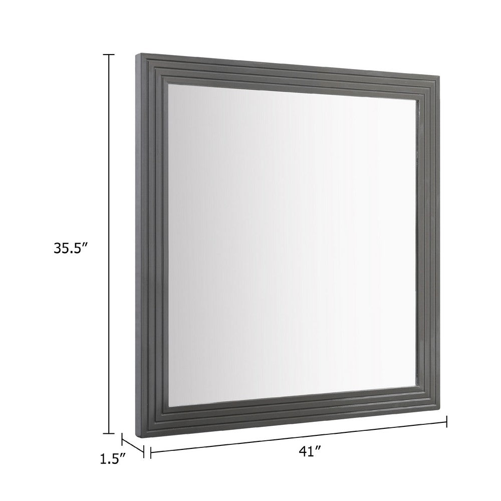 Cid Resu Dresser Mirror, Gray Slatted Frame, 41 Inch, Engineered Wood