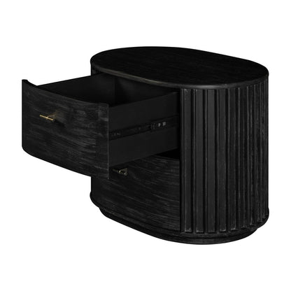 Fely Nightstand, 2 Drawers, Gold Metal Handles, Black Acacia Veneer