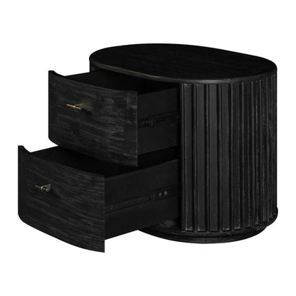 Fely Nightstand, 2 Drawers, Gold Metal Handles, Black Acacia Veneer