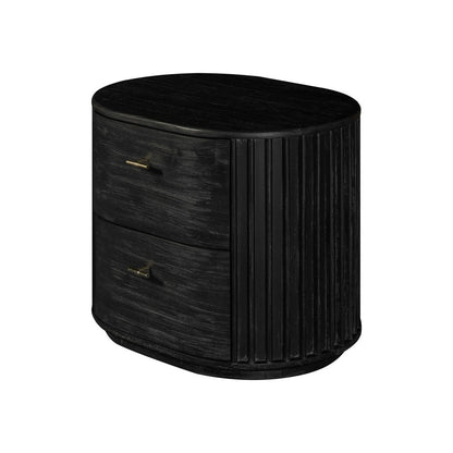Fely Nightstand, 2 Drawers, Gold Metal Handles, Black Acacia Veneer