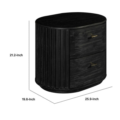 Fely Nightstand, 2 Drawers, Gold Metal Handles, Black Acacia Veneer