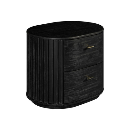 Fely Nightstand, 2 Drawers, Gold Metal Handles, Black Acacia Veneer